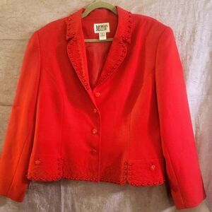 👑 VFOY Vintage Red Beaded Suit Jacket by Morgan Miller Size 18 Excellent Cond.